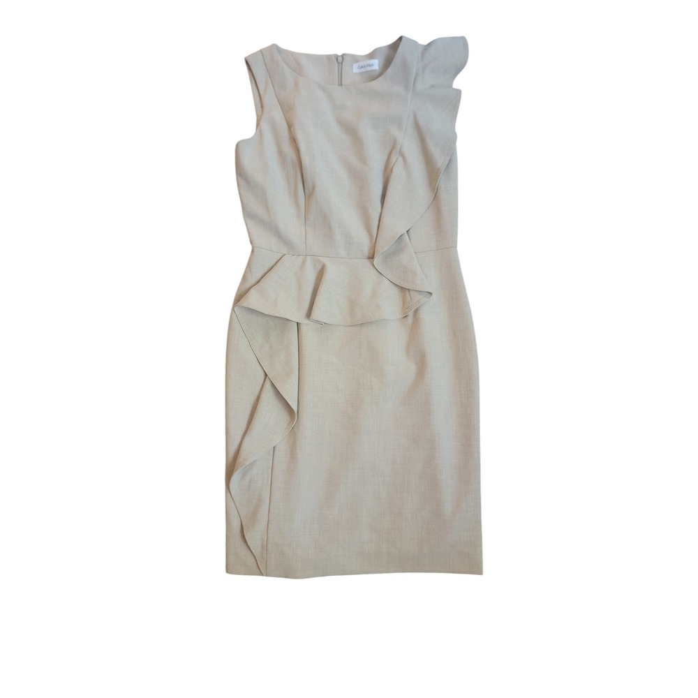 Calvin Klein Womens Beige Ruffle Peplum Sheath Dress CD1X5WH7 Tan